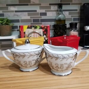 Lefton‎ 25th Anniversary HandPainted Sugar Bowl and Creamer Set